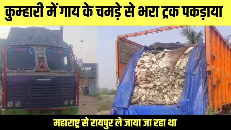 कुम्हारी में गाय के चमड़े से भरा ट्रक पकड़ाया: महाराष्ट्र से रायपुर ले जाया जा रहा था,