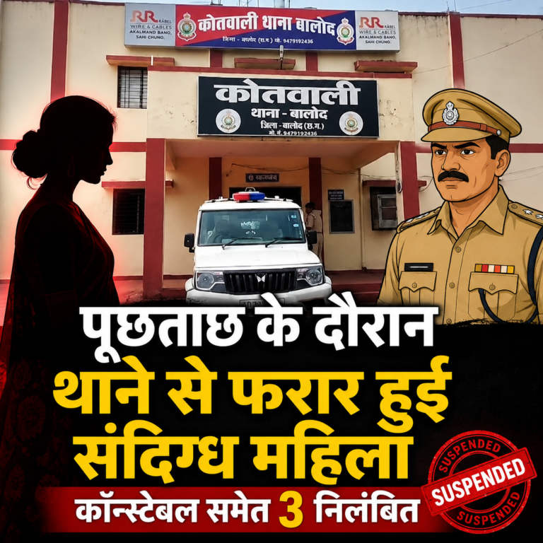 पूछताछ के लिए थाने लाई गई संदिग्ध महिला पुलिस अभिरक्षा से फरार, तीन पुलिसकर्मी निलंबित